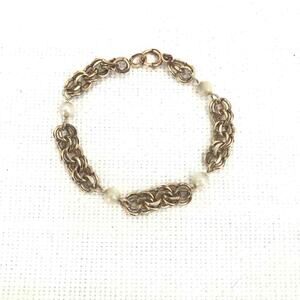 Vintage goldtone Byzantine Chain pearl Beaded Bracelet childs youth SMALL